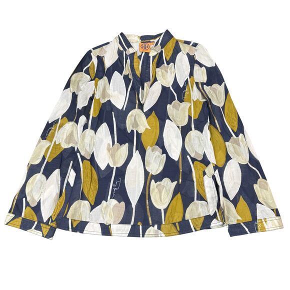 TORY BURCH Tulip Print Sequin Embellished Tunic Blouse Top Size 2 - Picture 4 of 10